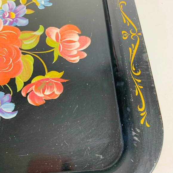Rustic Floral Metal Serving Tray Decorative VTG Farmhouse Farmers Market Kitchen - Picture 13 of 14
